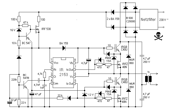 Блок питания на ir2153 с защитой от кз схема